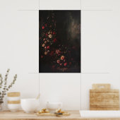 ダークでムーディな植物画のバラの花のアート、ダーク ポスター (キッチン)