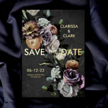 ダークでムーディな花柄 ブラック＆パープルのセーブ・ザ・デート
