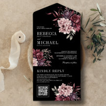ダークでムーディな花柄 ブラックQRコード ウェディング