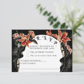 ダークでムーディなRSVPカード 植物画 古典的な結婚式 出欠カード (スタンド正面)