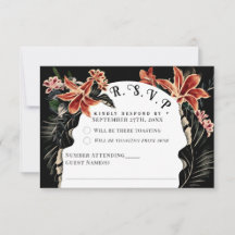 ダークでムーディなRSVPカード 植物画 古典的な結婚式