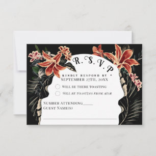 ダークでムーディなRSVPカード 植物画 古典的な結婚式 出欠カード