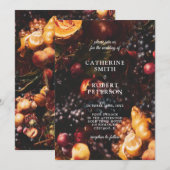 ダークでムーディーなエレガントなバーガンディーフルーツウェディング 招待状 (正面/裏面)