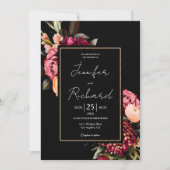 ダークでムーディーなオランダの古画風 ブラック ウェディング 招待状 (正面)