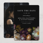 ダークでムーディーなゴシック ダーク フラワル ブラック セーブザ  招待状 (正面/裏面)