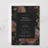 ダークでムーディーなゴシック ブラック フローラル ブライダル ランチョン 招待状 (正面)