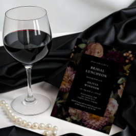 ダークでムーディーなゴシック ブラック フローラル ブライダル ランチョン 招待状