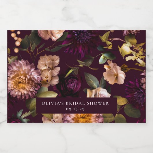 ダークでムーディーなドラマチック フラワーブライダルシャワー スパークリングワインラベル (シングルラベル)