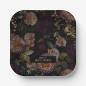 ダークでムーディーなドラマチック フラワー ブライダル シャワー ペーパープレート (正面)