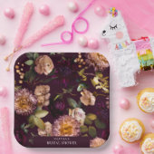 ダークでムーディーなドラマティック フラワー ブライダル シャワー ラックス ペーパープレート (パーティー)