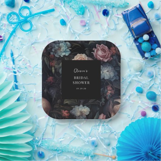 ダークでムーディーなフローラルゴシック ブライダルシャワー ペーパープレート (パーティー)