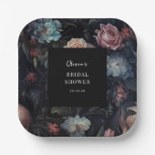 ダークでムーディーなフローラルゴシック ブライダルシャワー ペーパープレート (正面)