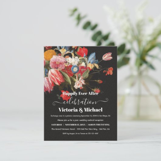 ダークでムーディーなライフ フローラル ポストウェディング 出欠カード (スタンド正面)