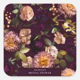 ダークでムーディーなロマンチックバーガンディーのブライダルシャワー スクエアシール