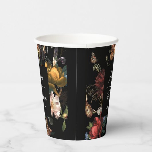ダークでムーディーなロマンティックフラワーのオランダ風ウェディングシャワー 紙コップ (右)