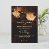 ダークでムーディーなヴィンテージエレガントなオールインワンのウェディング 招待状 (スタンド正面)