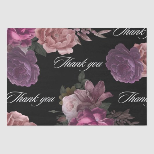 ダークでムーディーな水彩花柄のブラック 結婚式前のお祝い 薄葉紙 (正面)