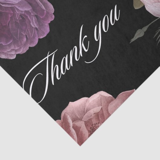 ダークでムーディーな水彩花柄ブラックのウェディングシャワーギフト包装 薄葉紙 (詳細)