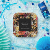 ダークでムーディーな秋の花をモチーフにしたロマンチックなブライダルシャワー ペーパープレート (パーティー)