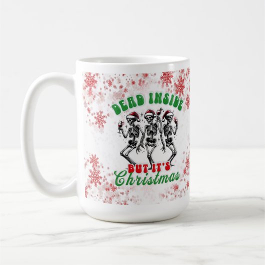 ダークで面白いクリスマスの骸骨ダンス コーヒーマグカップ (左)