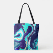 ダークとアクアブルー大理石の流体アートパーソナライズされた トートバッグ (裏面)
