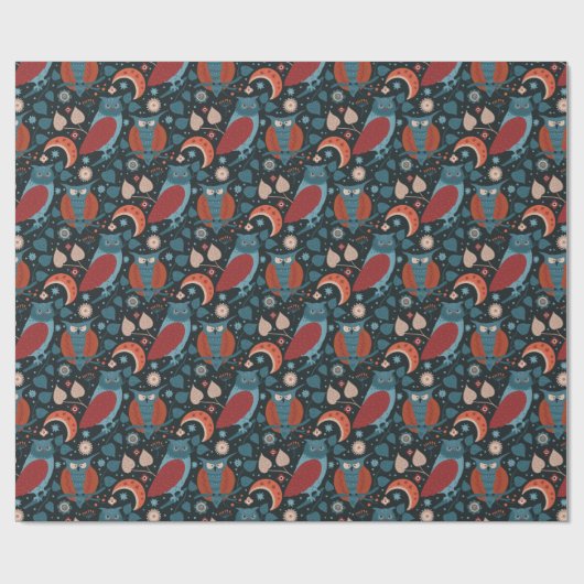 ダークと居心地の良いフクロウフローラ ラッピングペーパー (フラット)