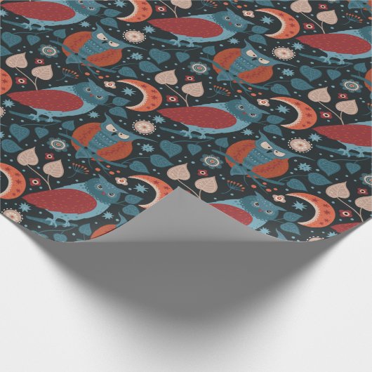 ダークと居心地の良いフクロウフローラ ラッピングペーパー (角)