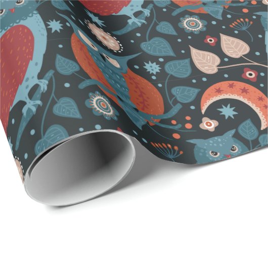 ダークと居心地の良いフクロウフローラ ラッピングペーパー (ロールコーナー)