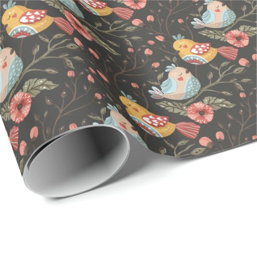 ダークと居心地の良いラブバードフローラ植物学 ラッピングペーパー (ロールコーナー)