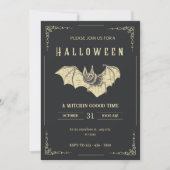 ダークと金ゴールドモダンハローウィンパーティ招待状 シーズンカード (正面)