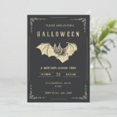 ダークと金ゴールドモダンハローウィンパーティ招待状 シーズンカード (スタンド正面)