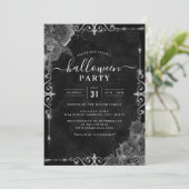 ダークな不気味な花のローズ ハロウィンパーティー 招待状 (スタンド正面)