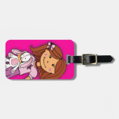 ダークな髪の女の子バニーの子供のタグ名 ラゲッジタグ (正面横)