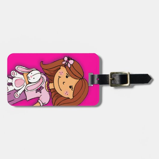 ダークな髪の女の子バニーの子供のタグ名 ラゲッジタグ (正面横)