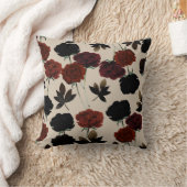 ダークはっきりしたフローラレッド&ブラックベージュボタニカル クッション (ブランケット)