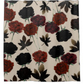 ダークはっきりしたフローラレッド&ブラックベージュボタニカル シャワーカーテン (正面)