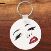 ダークアイズレッドリップ女性顔メイクアップアート キーホルダー (正面)