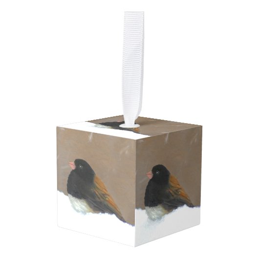 ダークアイドJunco絵画ズ – Bird Artオリジナル キューブオーナメント (正面アングル)