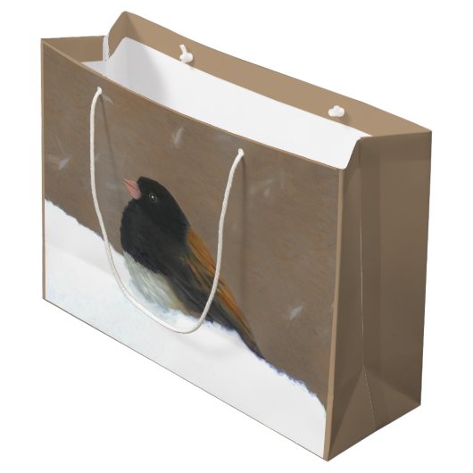 ダークアイ・ジュンコズ – 絵画オリジナルバードアート ラージペーパーバッグ (正面アングル)