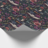 ダークアカデミアのヴィンテージフローラ、鳥と本 ラッピングペーパー (角)