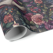 ダークアカデミアのヴィンテージフローラ、鳥と本 ラッピングペーパー (ロールコーナー)