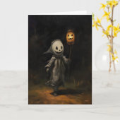 ダークアカデミアの子供の幽霊のハロウィン油絵 カード (黄色い花)