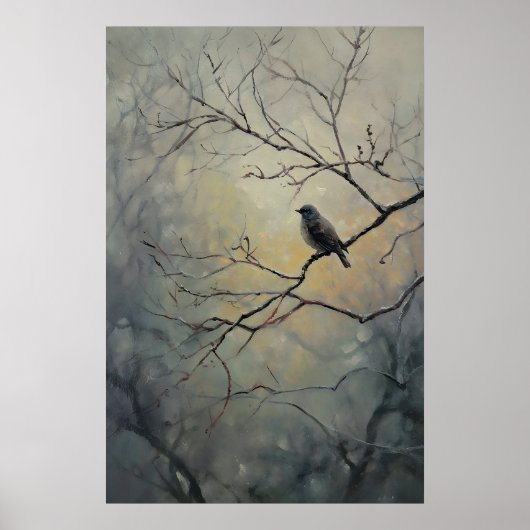 ダークアカデミアの木に止まる鳥, 鳥の壁アート ポスター (正面)