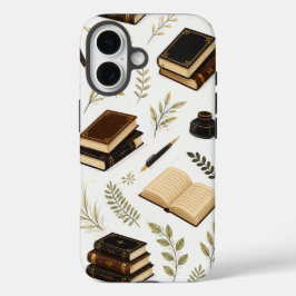 ダークアカデミアの本のスマホケース - ヴィンテージ図書館 iPhone 16ケース