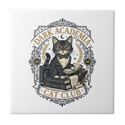 ダークアカデミアの猫 猫好きなパパへのギフト - Dark Academi タイル (正面)