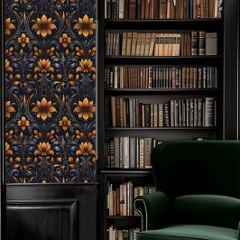 ダークアカデミアオレンジとグレー装飾フルーア 壁紙