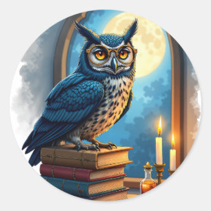 ダークアカデミアフクロウ眼鏡 読書コーナー ゴシック図書館 ラウンドシール