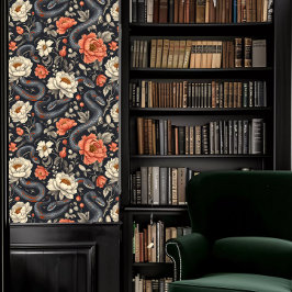 ダークアカデミアヘビ赤と白と花 壁紙