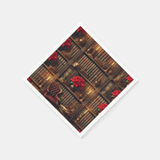 ダークアカデミアポインセチア本棚の切り離 スタンダードカクテルナプキン (角)