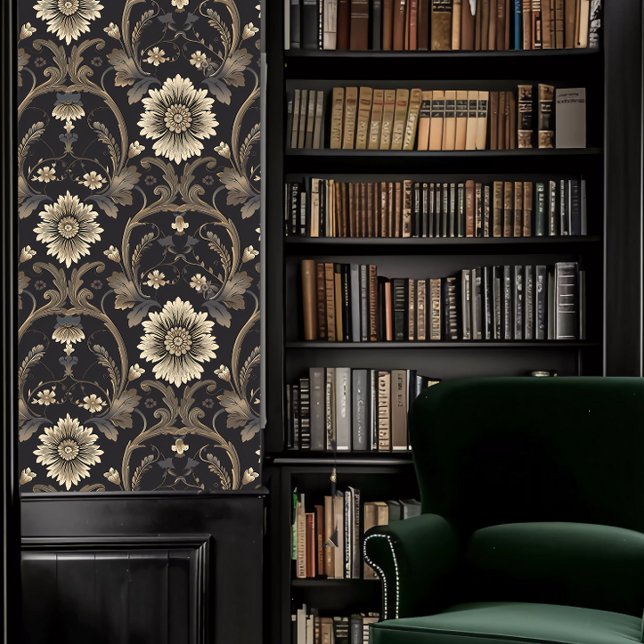 ダークアカデミアヴィンテージブラウンとベージュ装飾品 壁紙 (Dark Academia Vintage Brown and Beige Decorative Wallpaper in a library.)